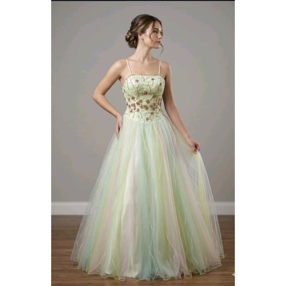 Vtg‎ Alyce Prom Dress Maxi Ball Gown 0 Y2K Fairy Princess Strapless Option